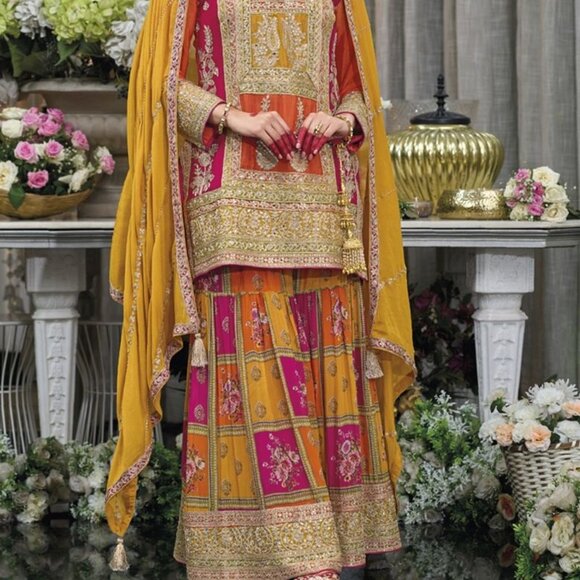 Glamorous Sunset Multicolor Embroidered Palazzo Suit - Picture 1 of 3